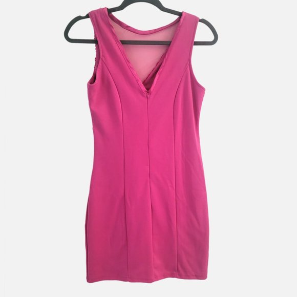 Poof Apparel Mesh Sequenced Hot Pink Bodycon Dress - Large, runs small - Picture 3 of 11